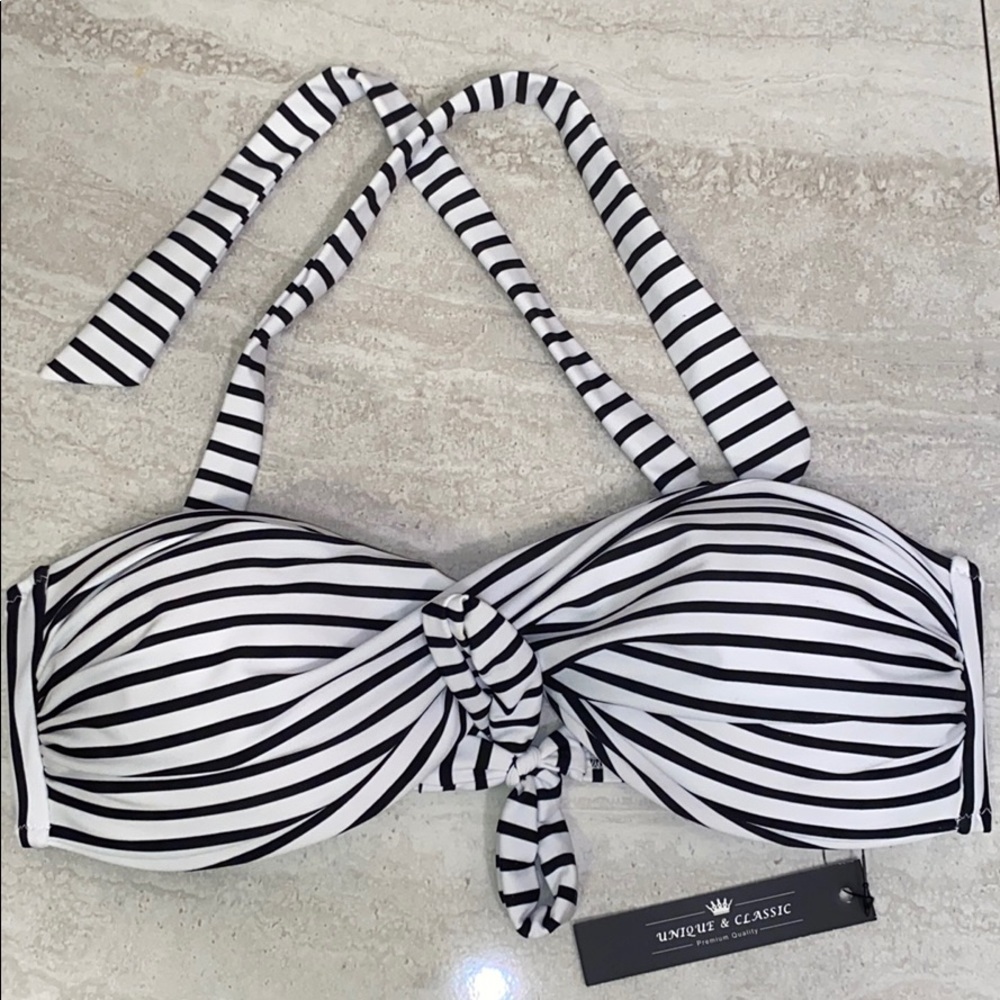 Unique & Classic bikini twist stripe top XL NWT